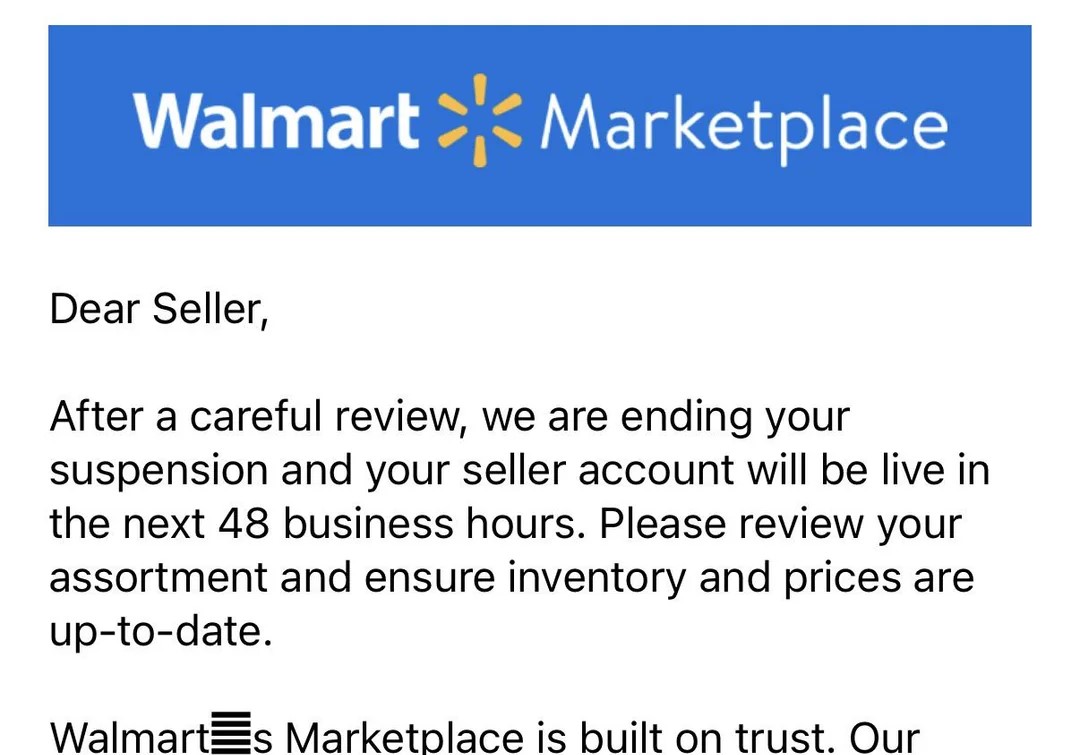 Walmart Account Reinstated